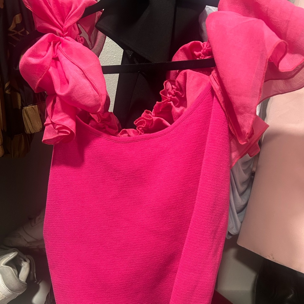 Pink Ruffle Sleeve Women's Top